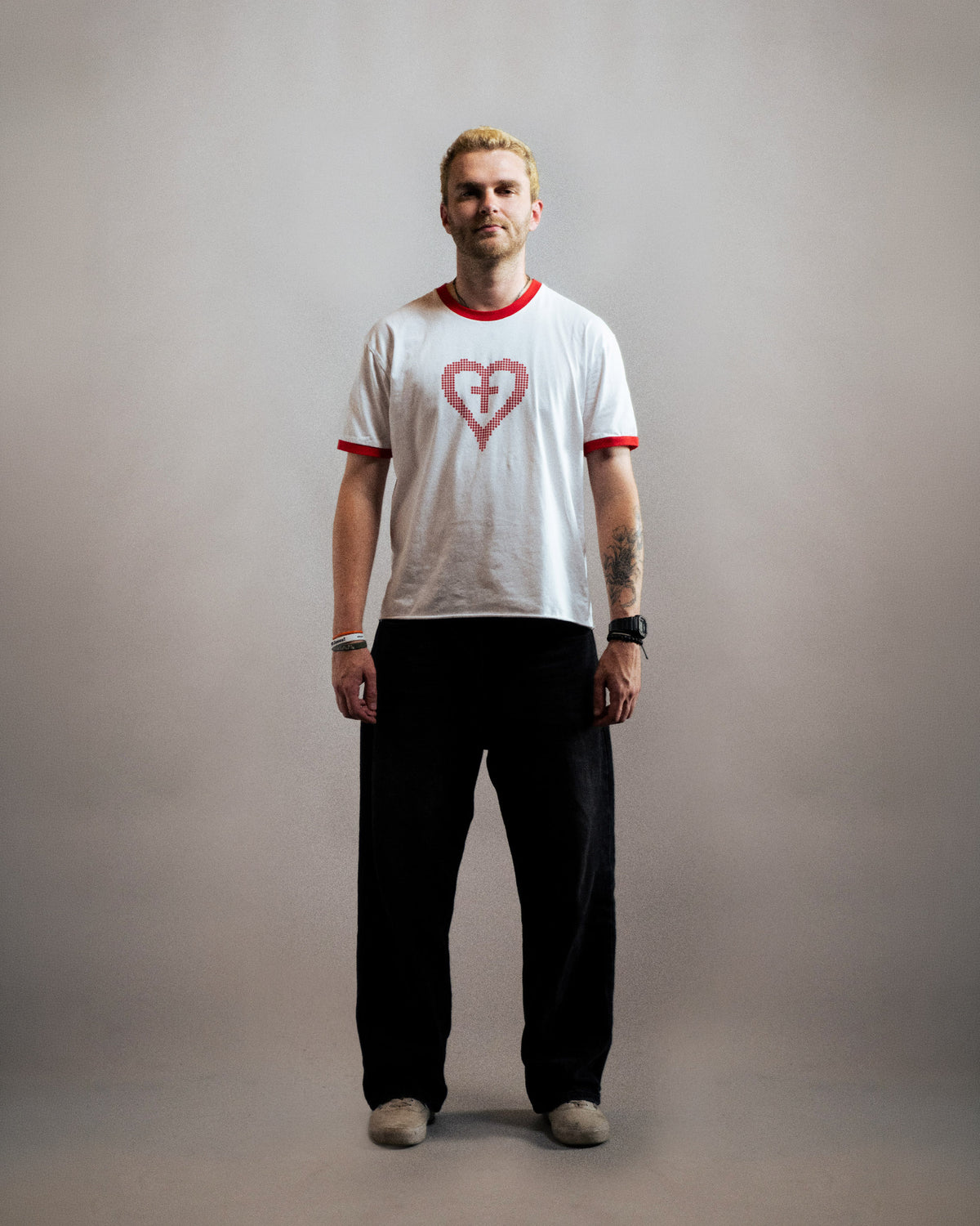 Cross Heart Ringer Cropped Tee