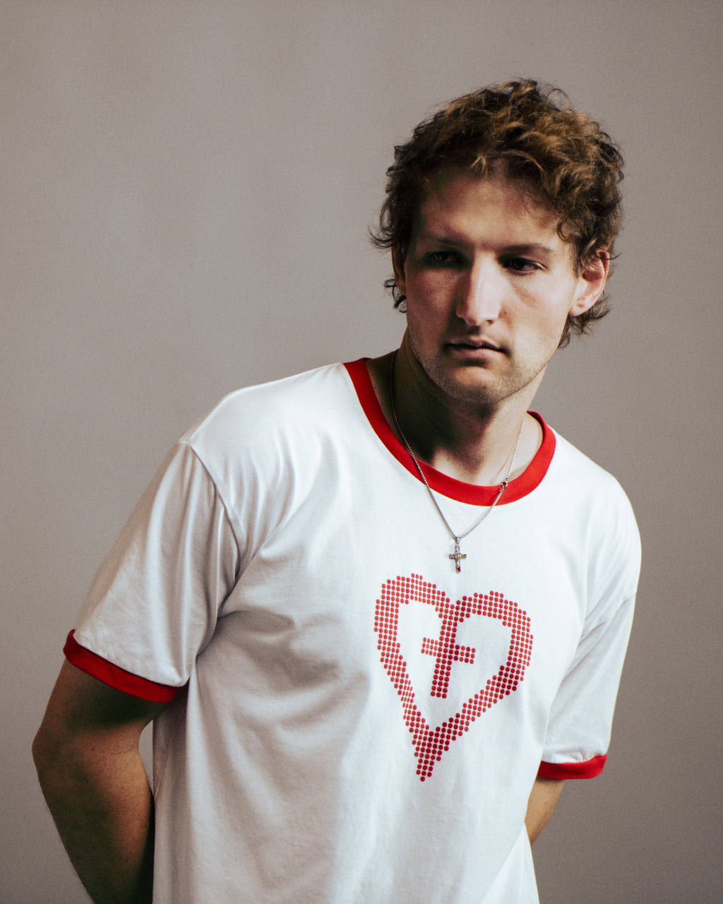 Cross Heart Ringer Cropped Tee