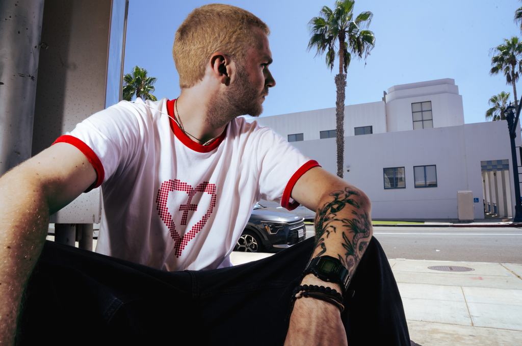 Cross Heart Ringer Cropped Tee