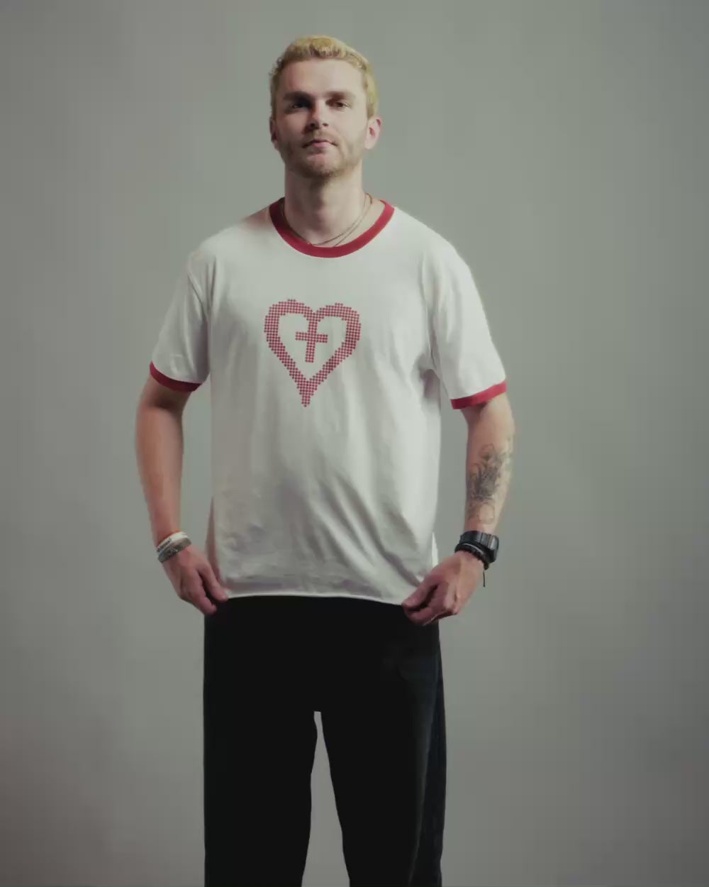 Cross Heart Ringer Cropped Tee